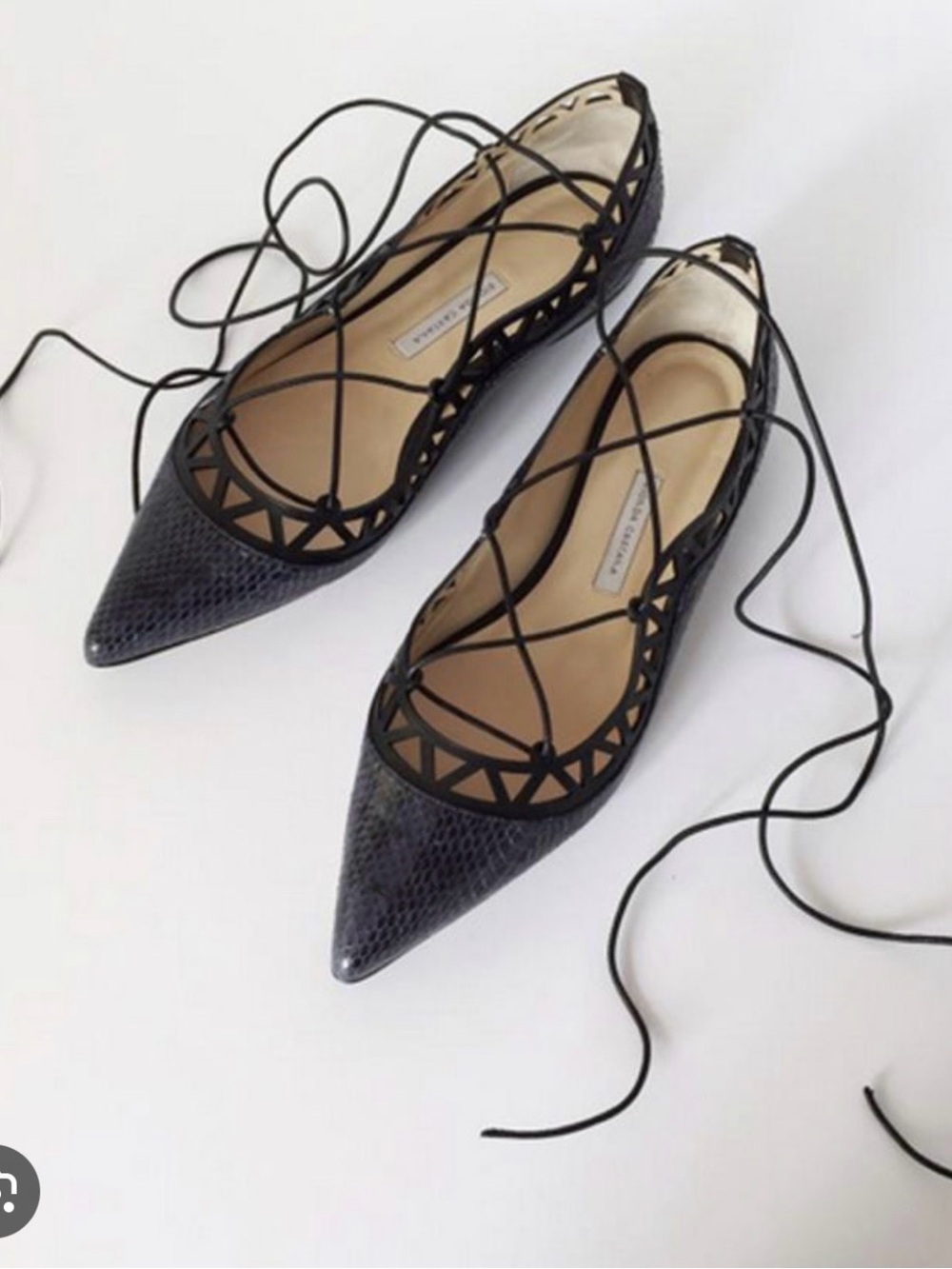 Bionda Castana lace up Pointed Toe Flats in Black